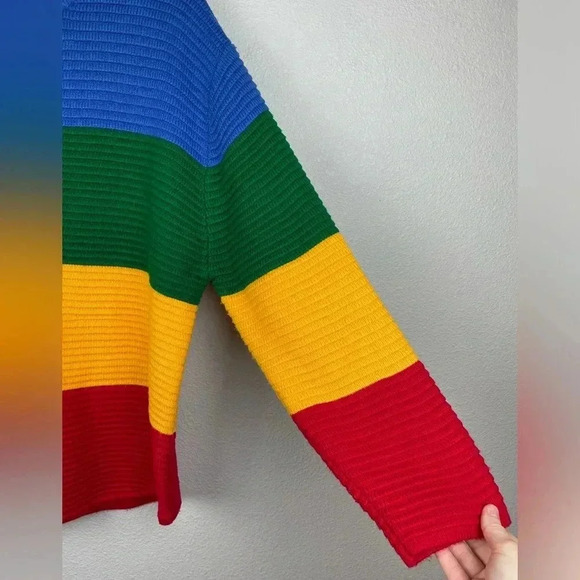 UNIF Women's Small Crayola Sweater Stripe Primary Color Block Mock Neck Emma Cha - Picture 8 of 16